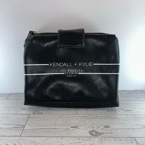 Kendall +Kylie Hanging Foldable Travel Cosmetic Vanity Bag Sleek Black Snakeskin